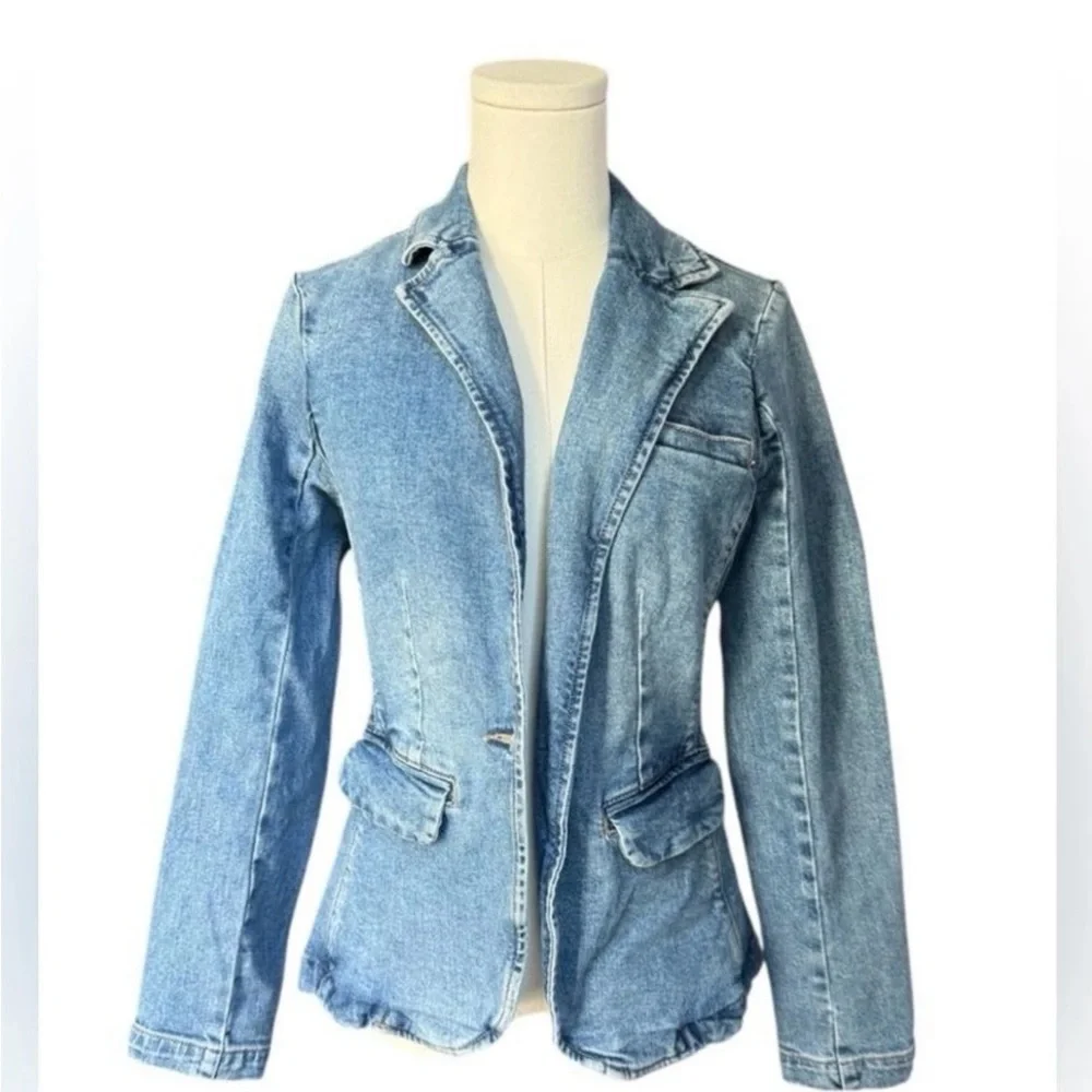 Anthropologie Dear John Minah Denim Blazer Fitted Blue Denim Jacket XS - Picture 6 of 10